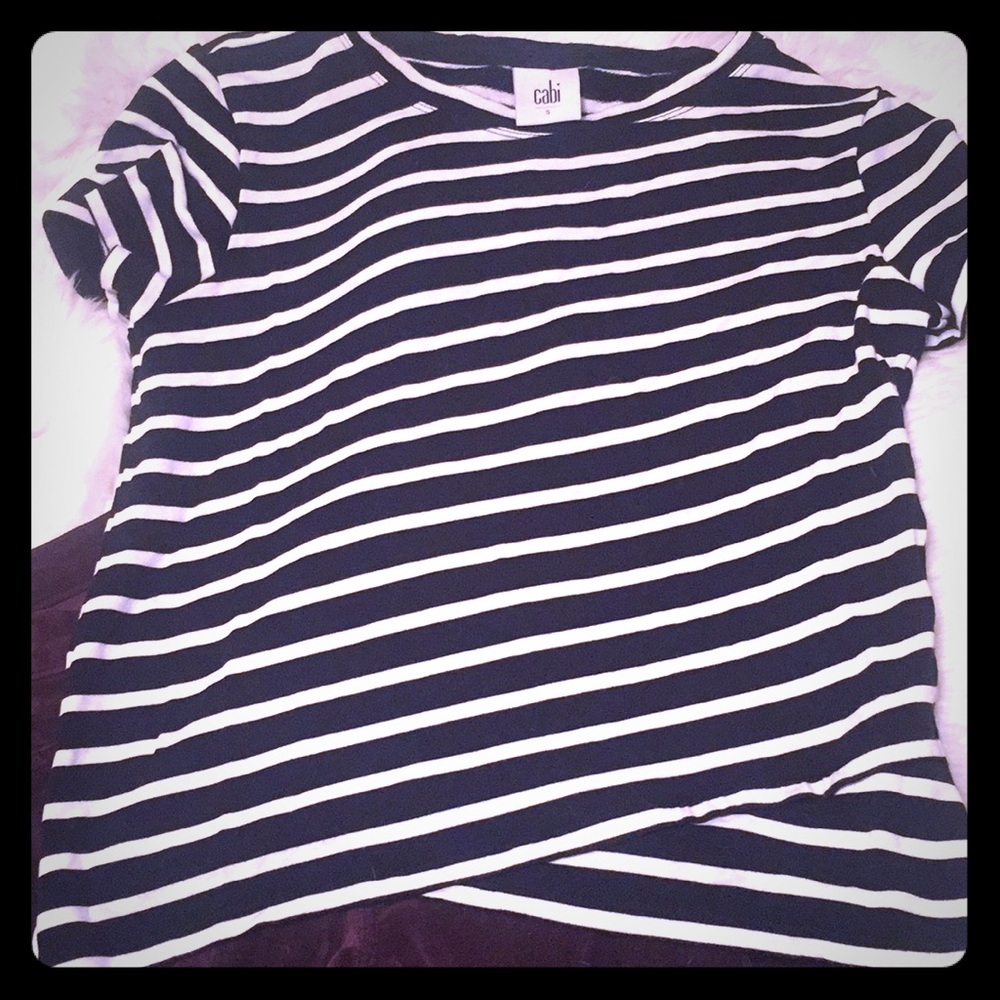 CAbi navy & white  semi-crop T-shirt